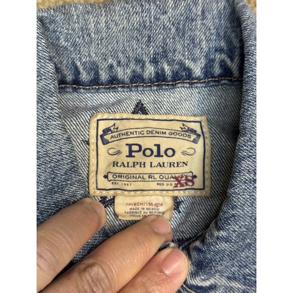 POLO RALPH LAUREN Denim Jacket Stars Patches Distressed Destroyed Equestrian XS - Picture 4 of 15